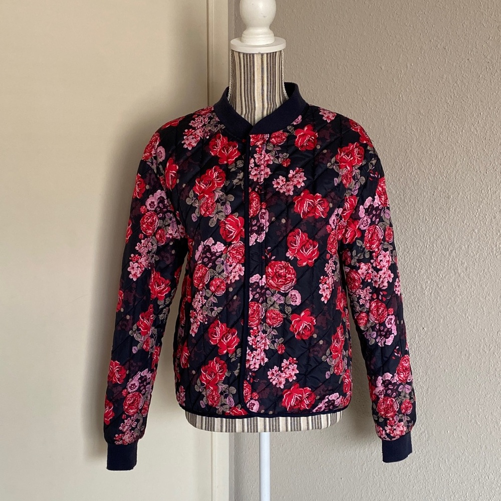 AKIRA Floral Bomber Jacket - Red and Pink on Black